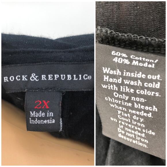 Rock & Republic MEDIUM Black Burnout USA American Eagle Oversized Tee Shirt - Picture 5 of 5